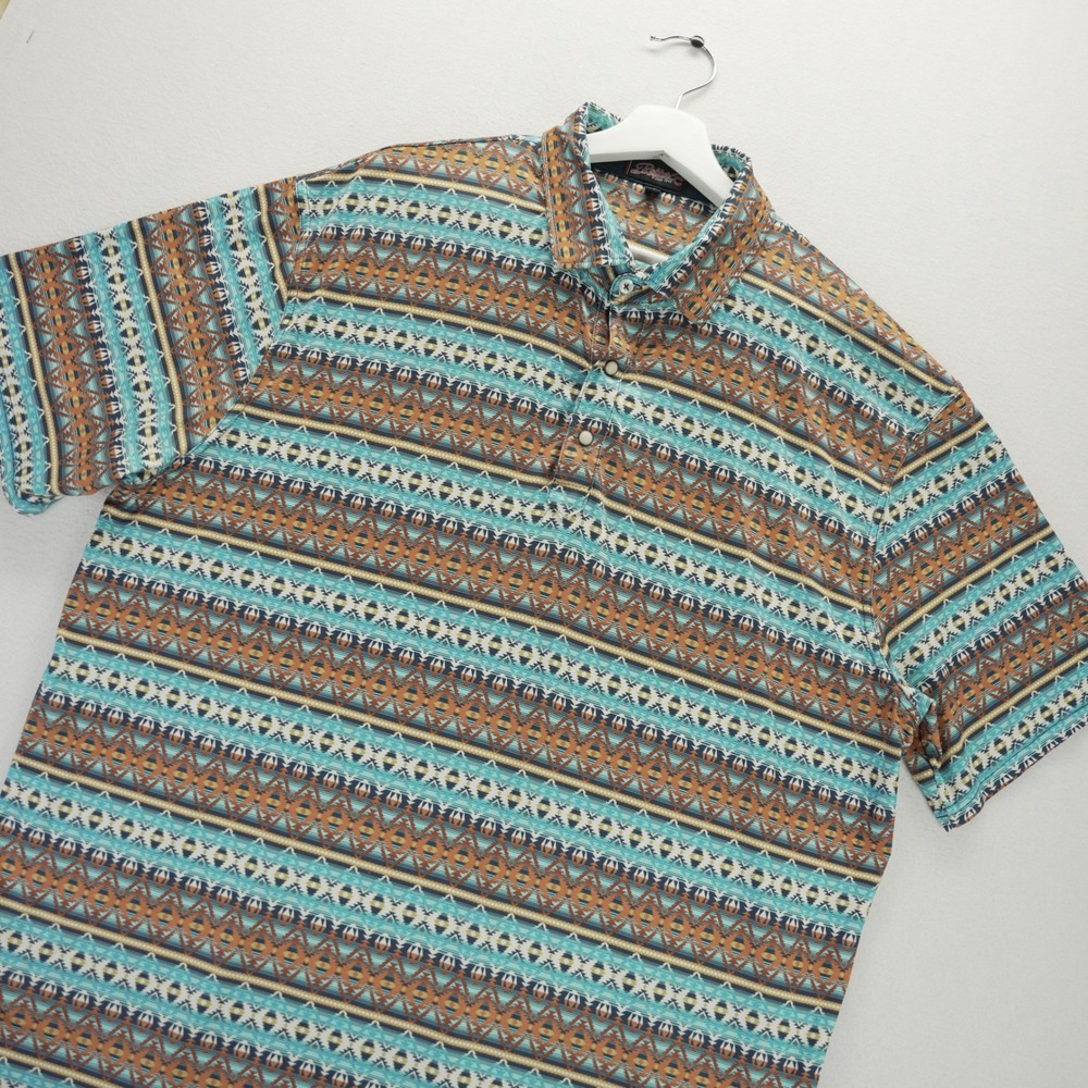 Rafter C Mens Performance Polo Shirt XL Aztec Pearl Snap Turquoise Western XL